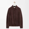 Camicia drappeggiata in pelle scamosciata di capra marrone Camicia drappeggiata in pelle scamosciata di capra marrone