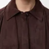 Camicia drappeggiata in pelle scamosciata di capra marrone Camicia drappeggiata in pelle scamosciata di capra marrone