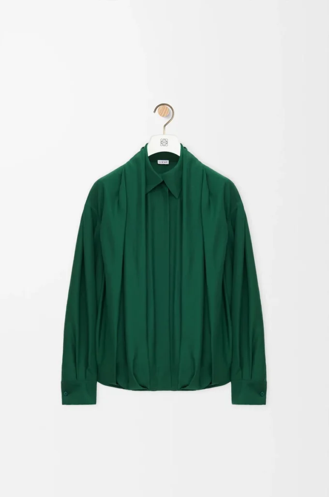 Camicia drappeggiata in seta Verde scuro Camicia drappeggiata in seta Verde scuro