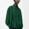 Camicia drappeggiata in seta Verde scuro Camicia drappeggiata in seta Verde scuro
