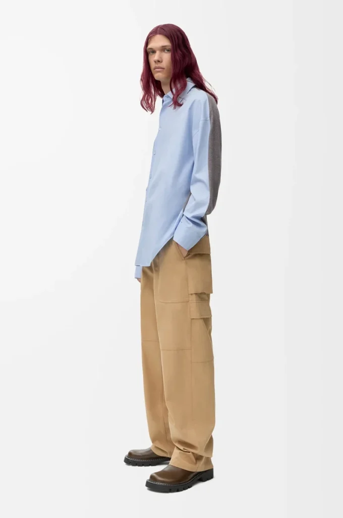 Camicia ibrida in cotone e lana Azzurro/Grigio