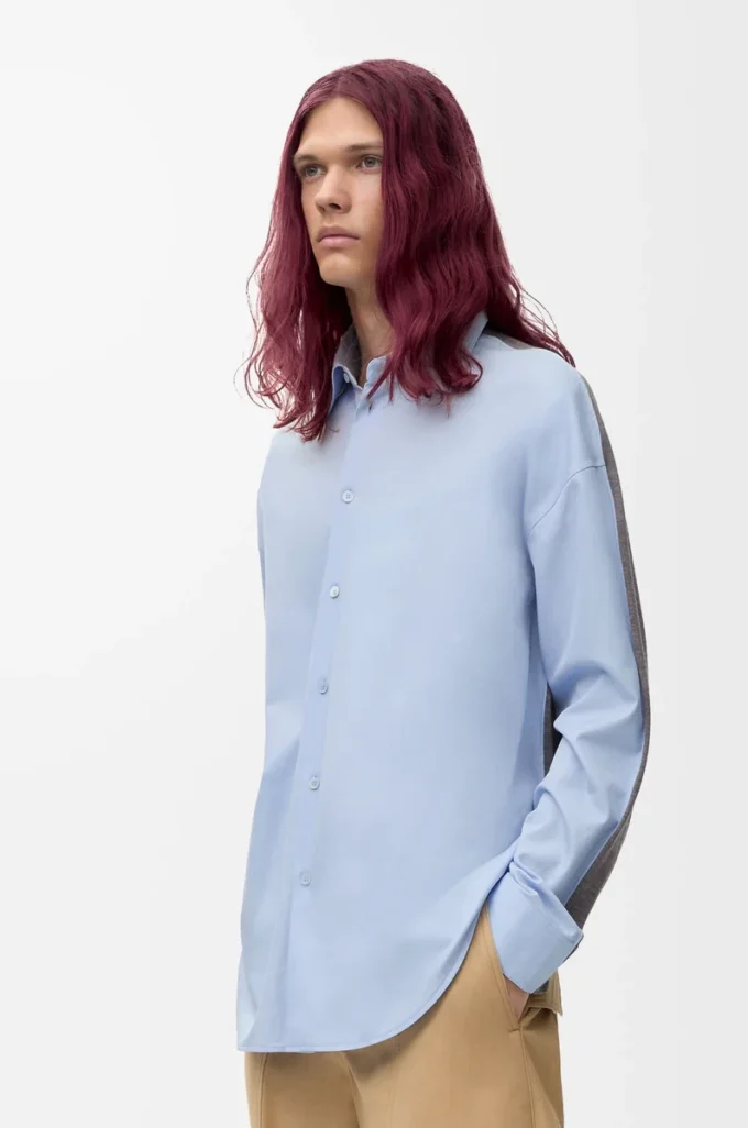 Camicia ibrida in cotone e lana Azzurro/Grigio