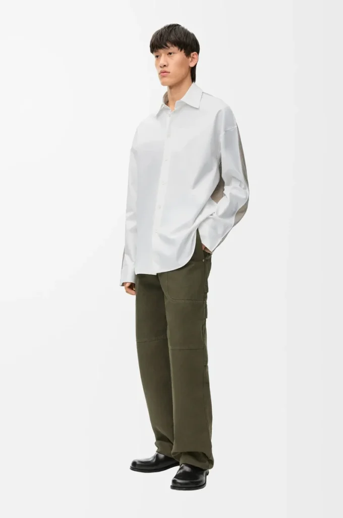 Camicia ibrida in cotone e lana Bianco/Beige