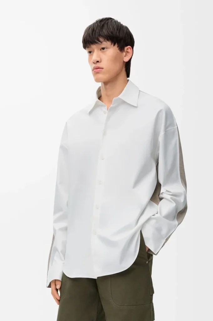 Camicia ibrida in cotone e lana Bianco/Beige