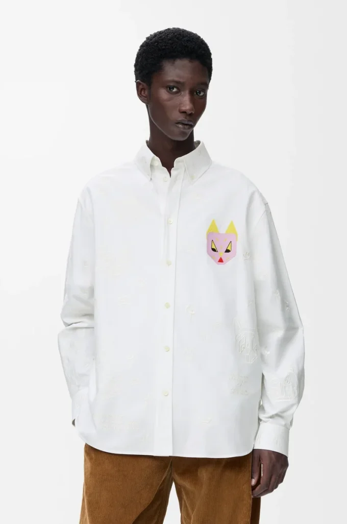 Camicia in cotone bianco/multicolore