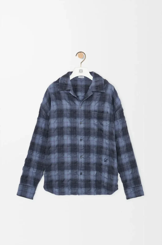Camicia in lana e cotone blu navy Camicia in lana e cotone blu navy