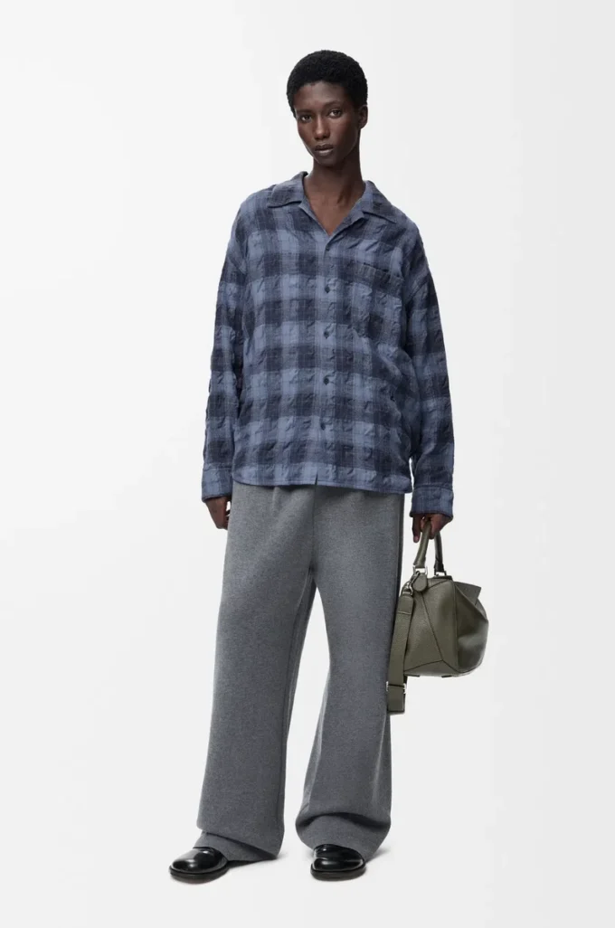Camicia in lana e cotone blu navy Camicia in lana e cotone blu navy
