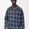 Camicia in lana e cotone blu navy Camicia in lana e cotone blu navy