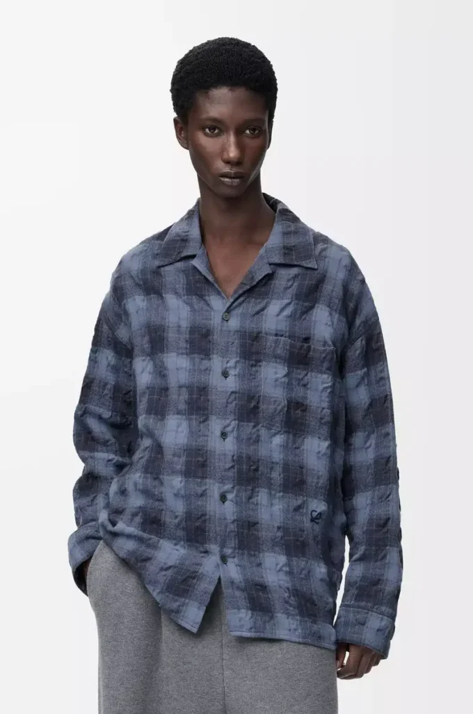 Camicia in lana e cotone blu navy Camicia in lana e cotone blu navy