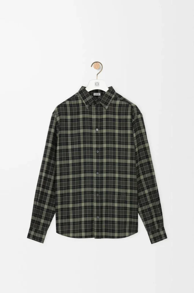 Camicia in misto lana color cachi/nero