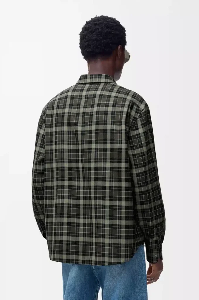 Camicia in misto lana color cachi/nero