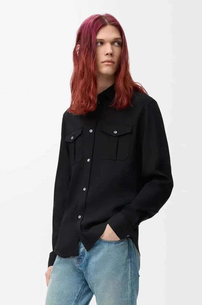 Camicia in misto viscosa nera