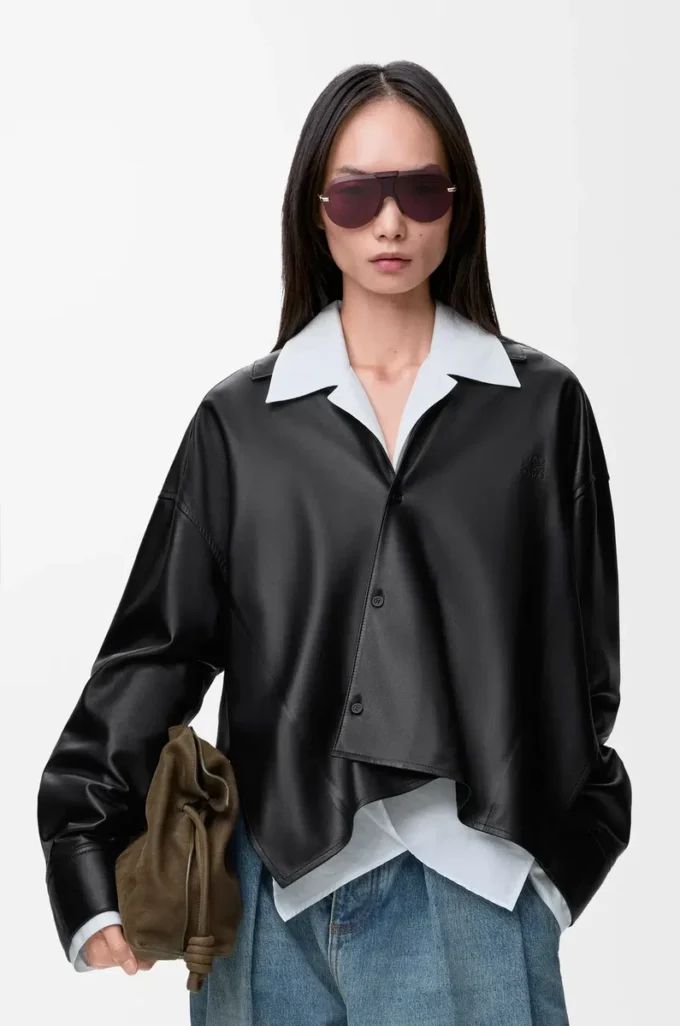 Camicia in nappa di agnello nera