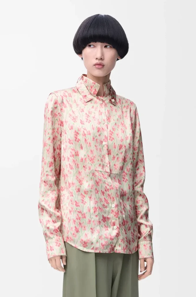 Camicia in viscosa bianca/rosa