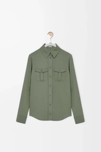 Camicia in viscosa elasticizzata verde kaki chiaro