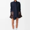 Camicia sciarpa in seta blu navy