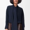 Camicia sciarpa in seta blu navy