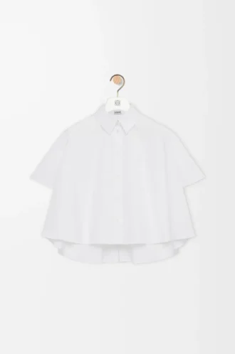 Camicia trapezio a maniche corte in cotone bianco