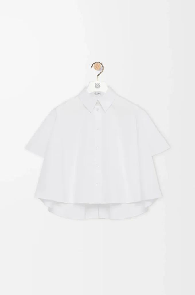 Camicia trapezio a maniche corte in cotone bianco Camicia trapezio a maniche corte in cotone bianco