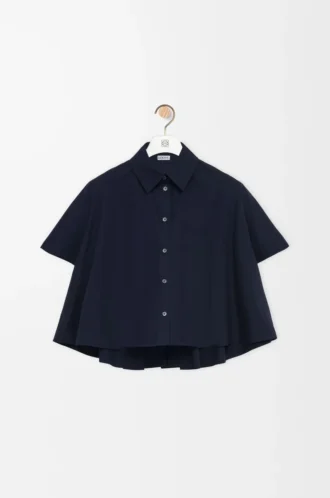 Camicia trapezio a maniche corte in cotone Blu navy