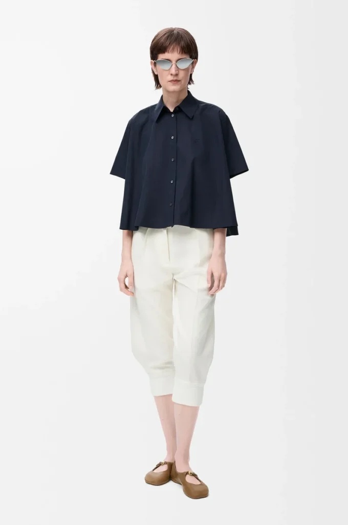 Camicia trapezio a maniche corte in cotone Blu navy Camicia trapezio a maniche corte in cotone Blu navy