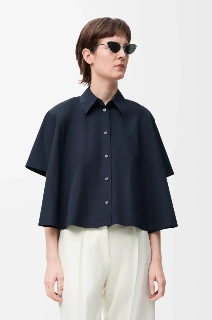 Camicia trapezio a maniche corte in cotone Blu navy Camicia trapezio a maniche corte in cotone Blu navy