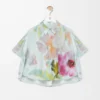 Camicia trapezio a maniche corte in cotone e seta Azzurro/Multicolore