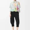 Camicia trapezio a maniche corte in cotone e seta Azzurro/Multicolore