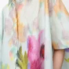 Camicia trapezio a maniche corte in cotone e seta Azzurro/Multicolore
