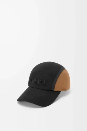 Cappellino da campeggio in tela e pelle scamosciata nero/oro scuro