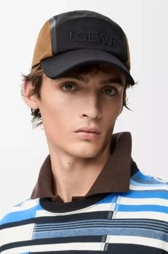 Cappellino da campeggio in tela e pelle scamosciata nero/oro scuro
