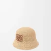 Cappello a secchiello in rafia e pelle di vitello naturale