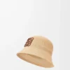Cappello a secchiello in rafia e pelle di vitello naturale