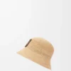 Cappello a secchiello in rafia e pelle di vitello naturale