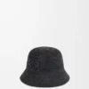 Cappello a secchiello in rafia e pelle di vitello Nero Cappello a secchiello in rafia e pelle di vitello Nero