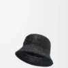 Cappello a secchiello in rafia e pelle di vitello Nero Cappello a secchiello in rafia e pelle di vitello Nero