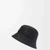Cappello a secchiello in rafia e pelle di vitello Nero Cappello a secchiello in rafia e pelle di vitello Nero