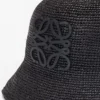 Cappello a secchiello in rafia e pelle di vitello Nero Cappello a secchiello in rafia e pelle di vitello Nero