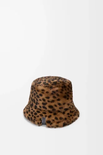 Cappello a secchiello in shearling stampato Beige/Marrone