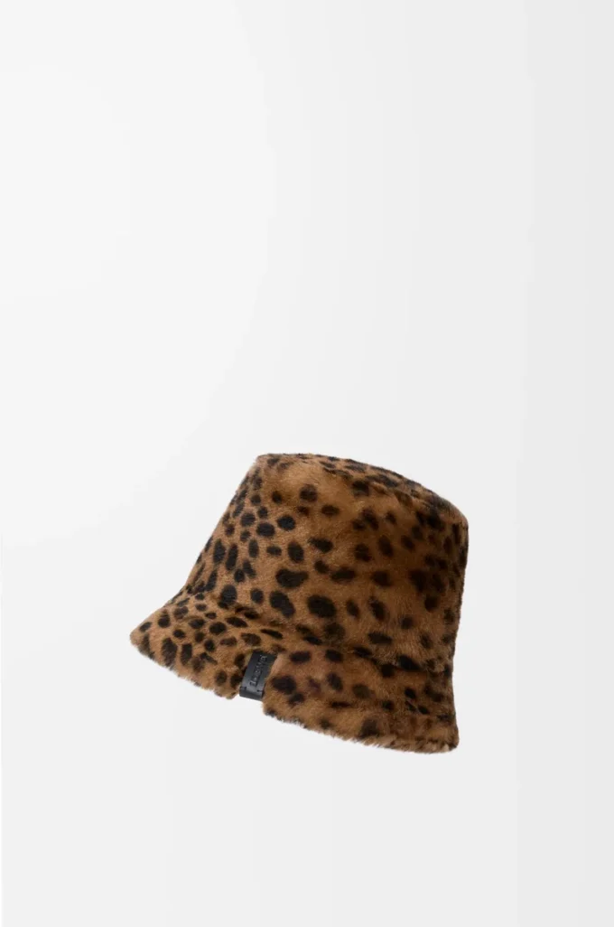 Cappello a secchiello in shearling stampato Beige/Marrone