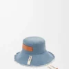 Cappello da pescatore sfrangiato in denim e pelle di vitello Denim blu Cappello da pescatore sfrangiato in denim e pelle di vitello Denim blu
