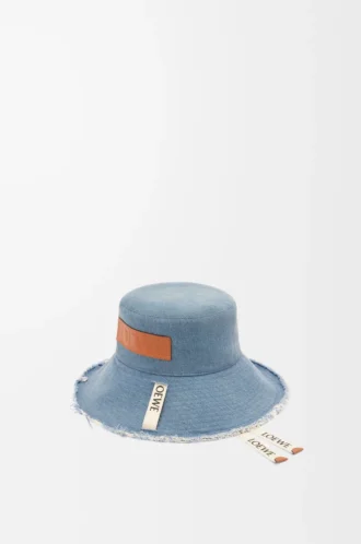 Cappello da pescatore sfrangiato in denim e pelle di vitello Denim blu Cappello da pescatore sfrangiato in denim e pelle di vitello Denim blu