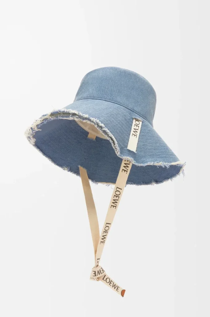 Cappello da pescatore sfrangiato in denim e pelle di vitello Denim blu Cappello da pescatore sfrangiato in denim e pelle di vitello Denim blu