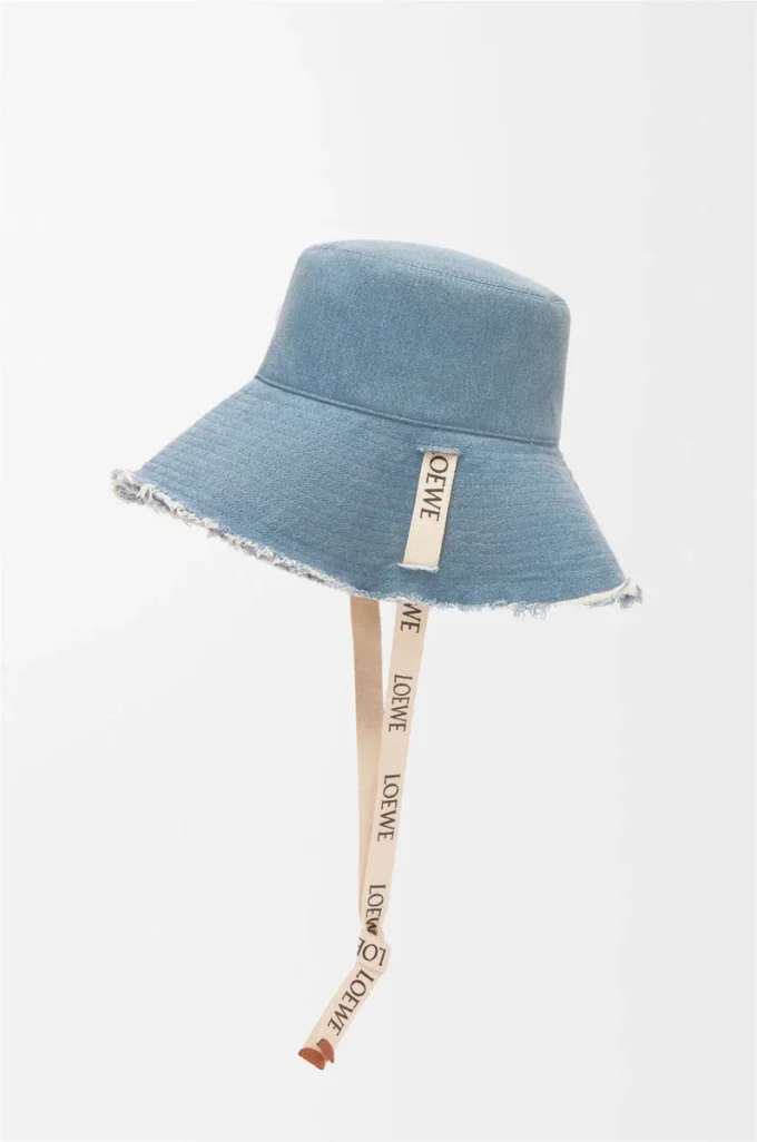 Cappello da pescatore sfrangiato in denim e pelle di vitello Denim blu Cappello da pescatore sfrangiato in denim e pelle di vitello Denim blu
