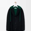 Cappotto con cappuccio in lana e cashmere nero/verde