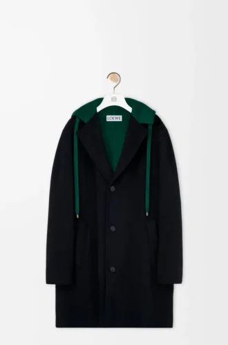 Cappotto con cappuccio in lana e cashmere nero/verde