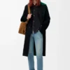 Cappotto con cappuccio in lana e cashmere nero/verde