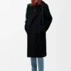 Cappotto con cappuccio in lana e cashmere nero/verde