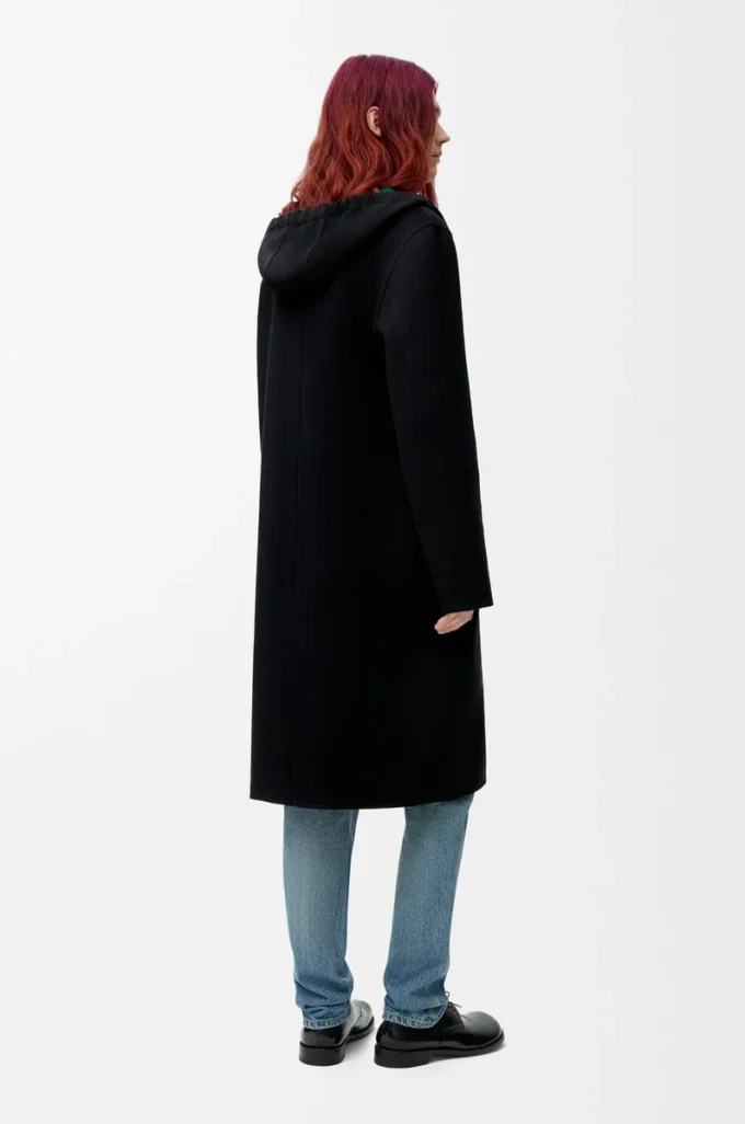 Cappotto con cappuccio in lana e cashmere nero/verde