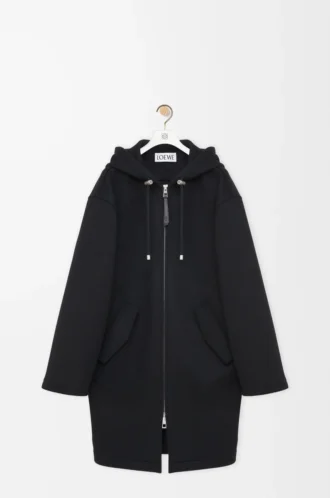 Cappotto con cappuccio in lana Nero